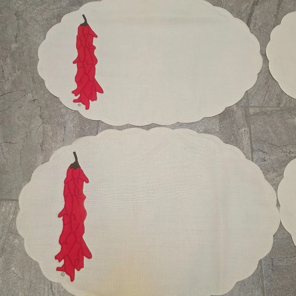 Vintage Placemats 3D red chillis Hand Embroidered set 4